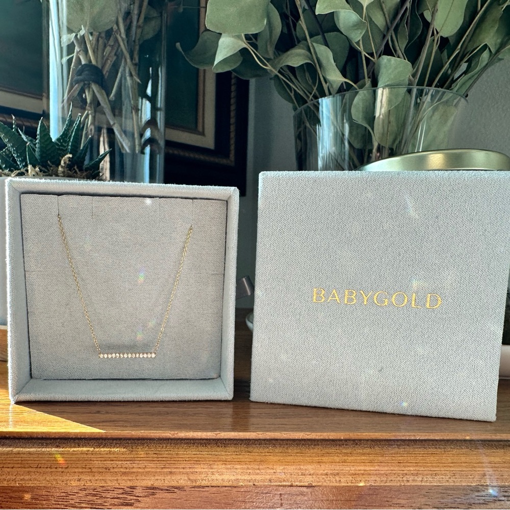 NWOT - Baby Gold 14k pave diamond bar necklace